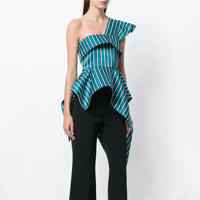 One-sided off-shoulder satin shirt