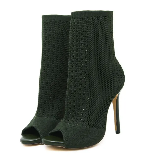 Open toe knit stiletto heels Black - Shop at LoveMi
