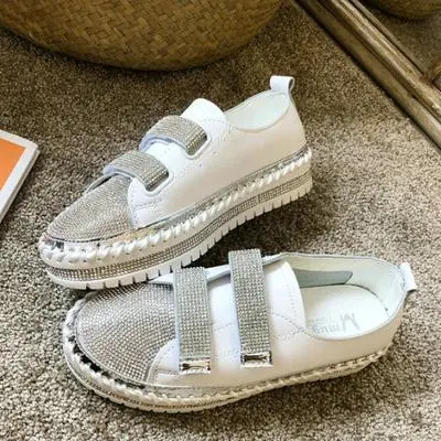Autumn rhinestone Velcro thick white shoes White - Shop at LoveMi