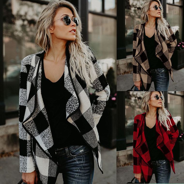 Plaid long sleeve loose coat