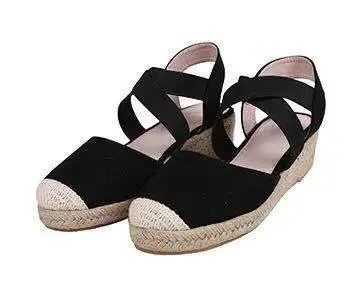 Middle heel wedge student baotou sandals - Black