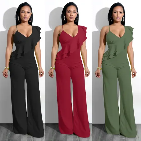 Sexy Side Shoulder Ruffled Jumpsuit