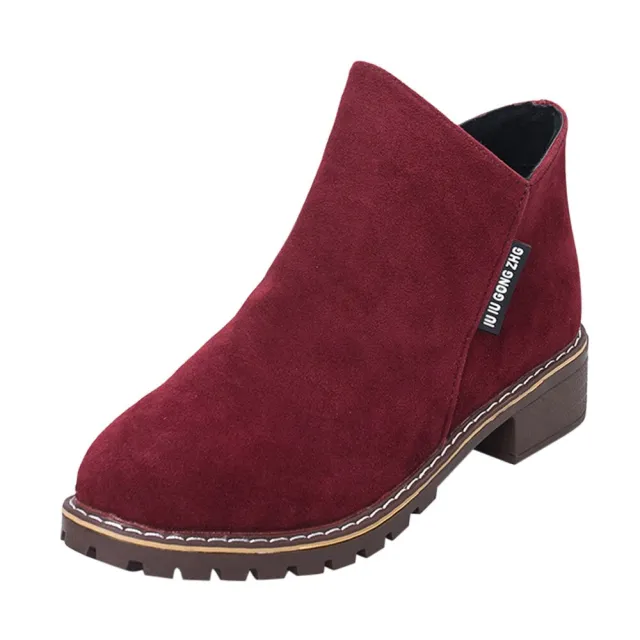 Frosted Martin Boots Low Heel Booties Red - Shop at LoveMi
