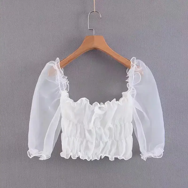 Mesh Puff Sleeve Top
