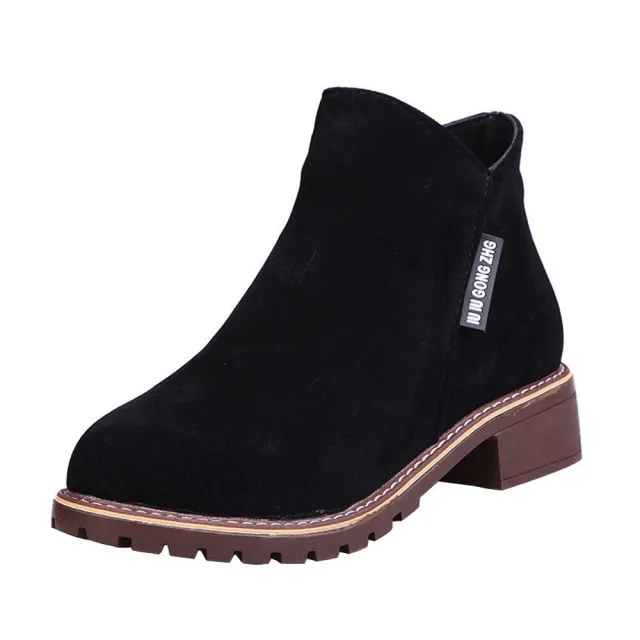 Frosted Martin Boots Low Heel Booties Black - Shop at LoveMi