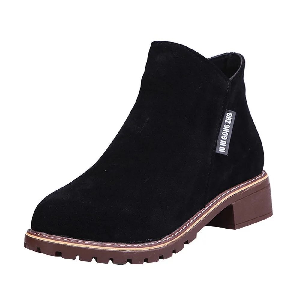 Frosted Martin Boots Low Heel Booties - Black