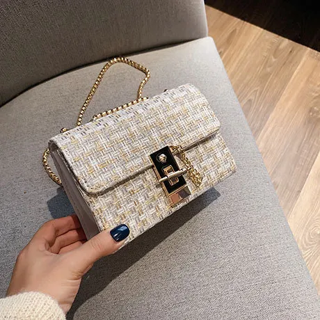 Foreign gas chain casual small square bag White - Shop at LoveMi