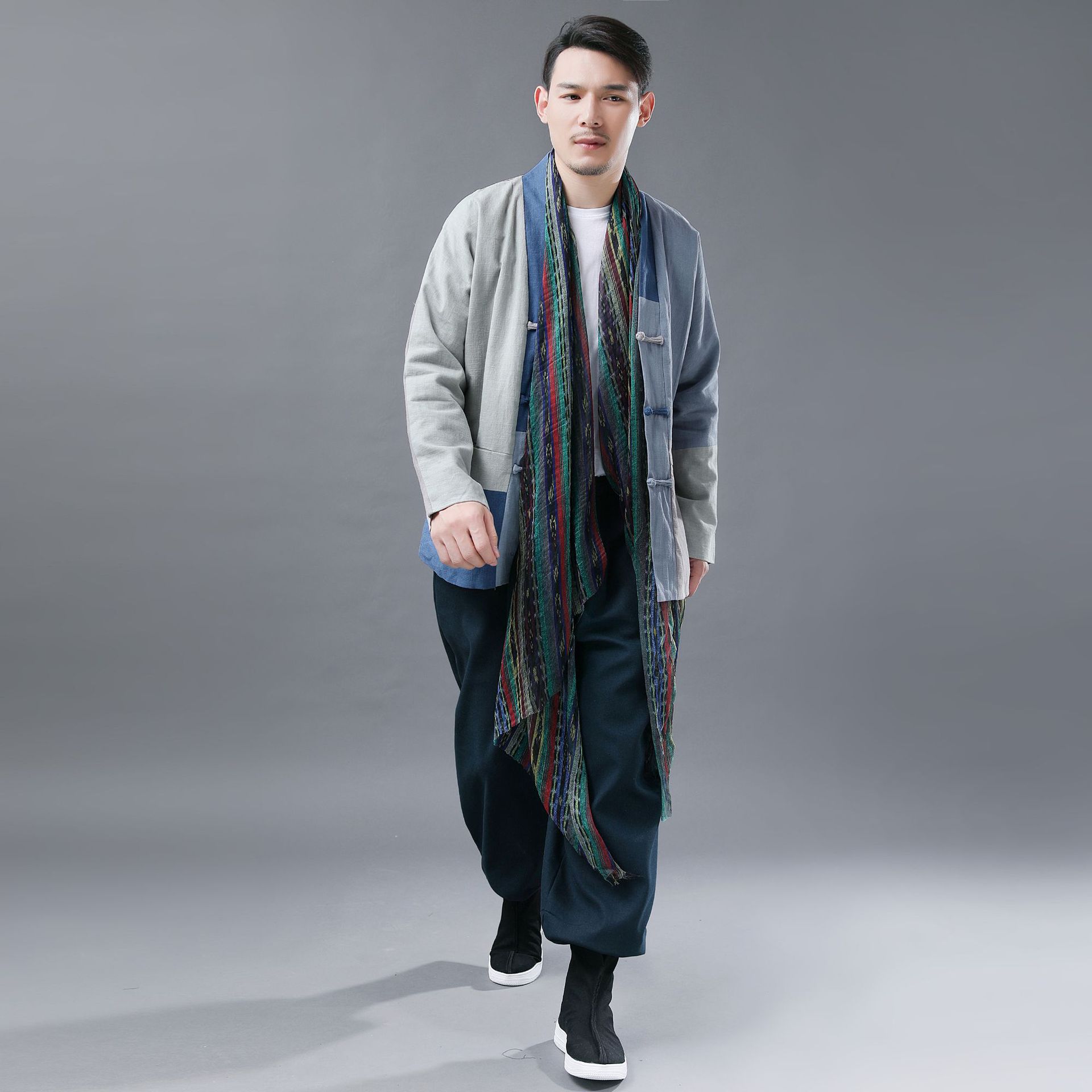 Patch button fastening color men's cotton coat