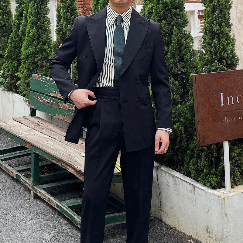 Retro Ribbed Double-breasted Suit
