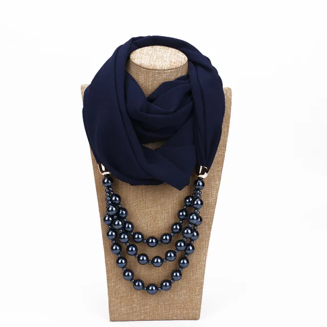 Pearl Necklace With Scarf Navy - Shop at LoveMi