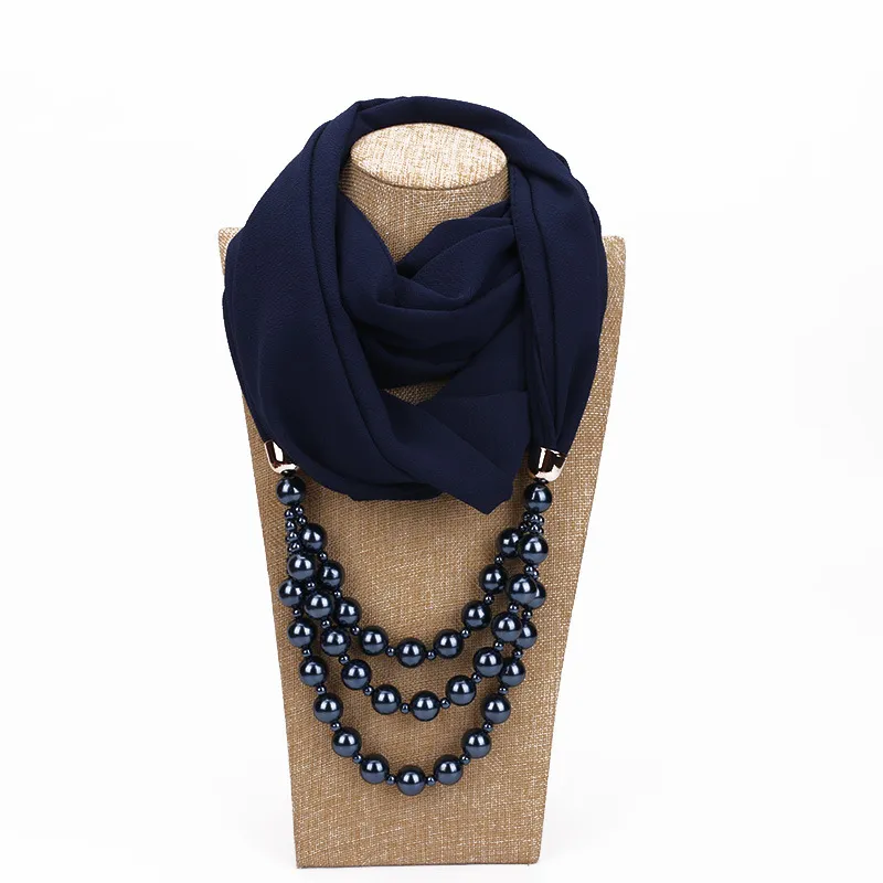Pearl Necklace With Scarf - Navy