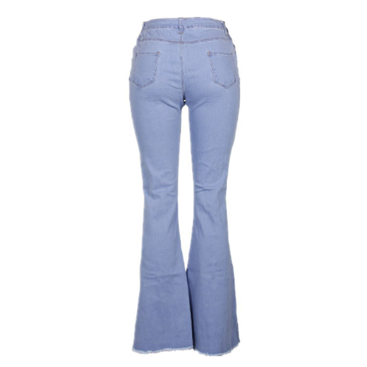 Vintage shredded solid color flared jeans Blue - Shop at LoveMi