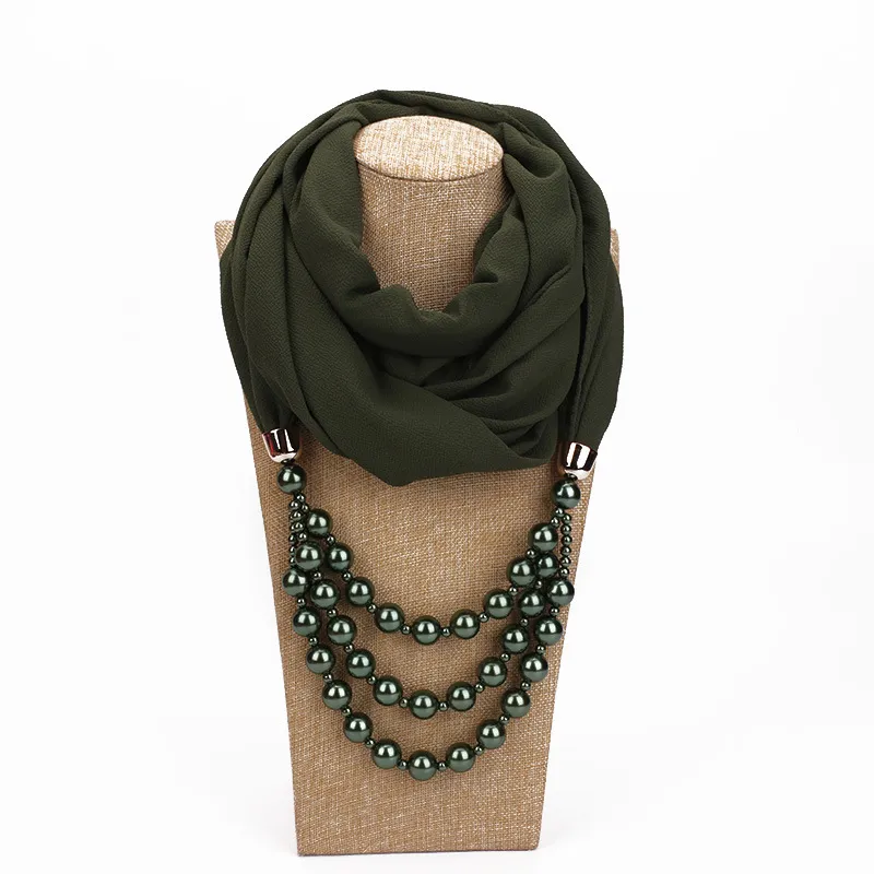 Pearl Necklace With Scarf - Green