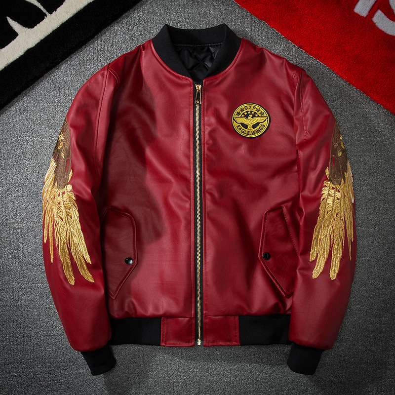 Wing embroidery leather baseball uniform