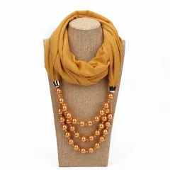 Pearl Necklace With Scarf - Yellow - View 1