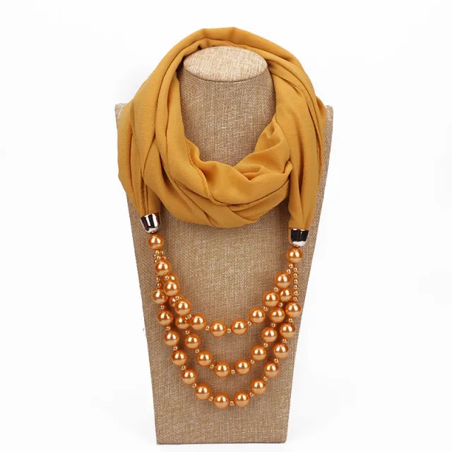 Pearl Necklace With Scarf Yellow - Shop at LoveMi