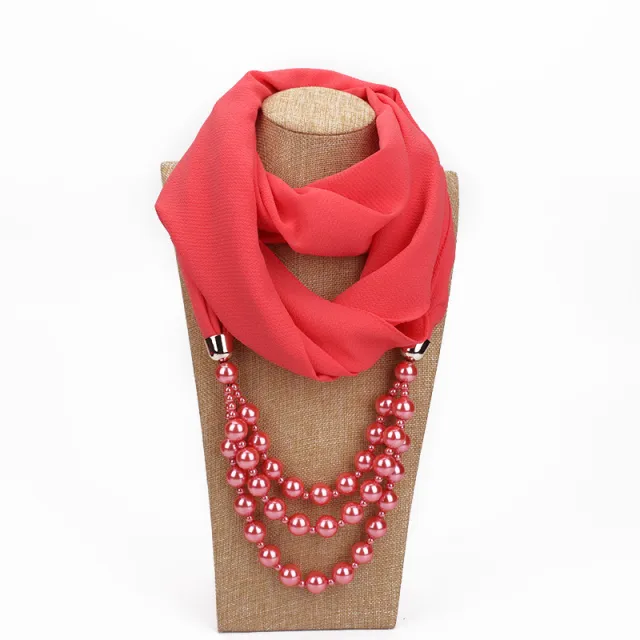 Pearl Necklace With Scarf Red - Shop at LoveMi