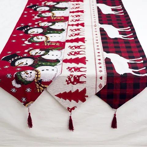 Christmas Elk Snowman Table Runner Merry Decorations