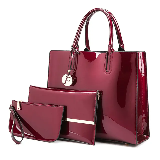 Patent leather handbag bright face mother bag Claret - Shop at LoveMi