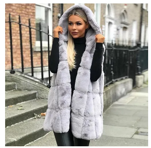 Hooded fur vest Light Grey - Shop at LoveMi