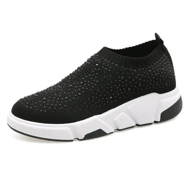 Thick soled rhinestone socks shoes Black - Shop at LoveMi