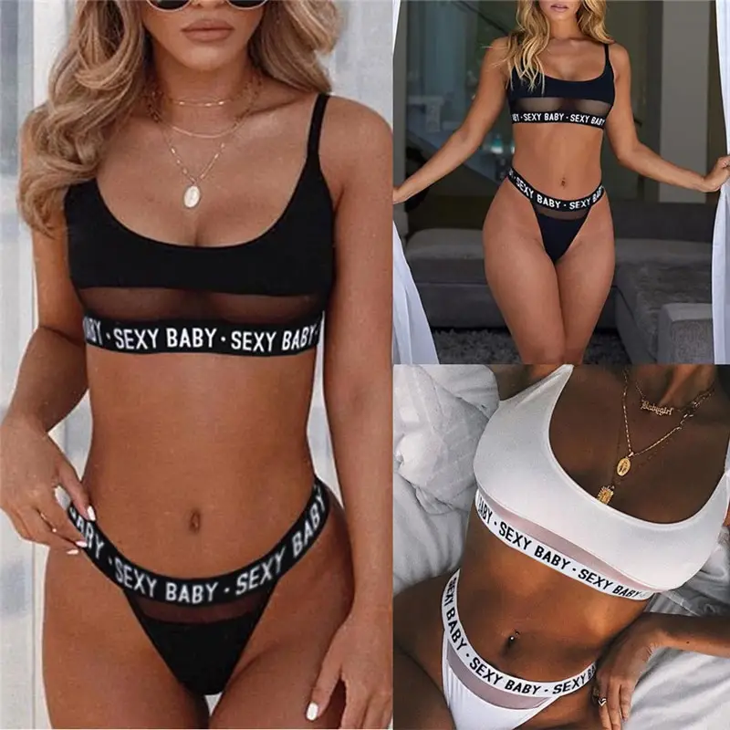 Sexy Openwork Letters Split Bikini