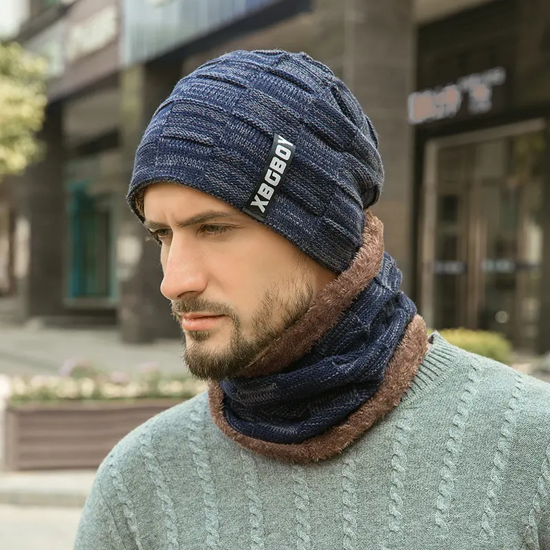 Hat Collar Set Plus Velvet Knit Hat