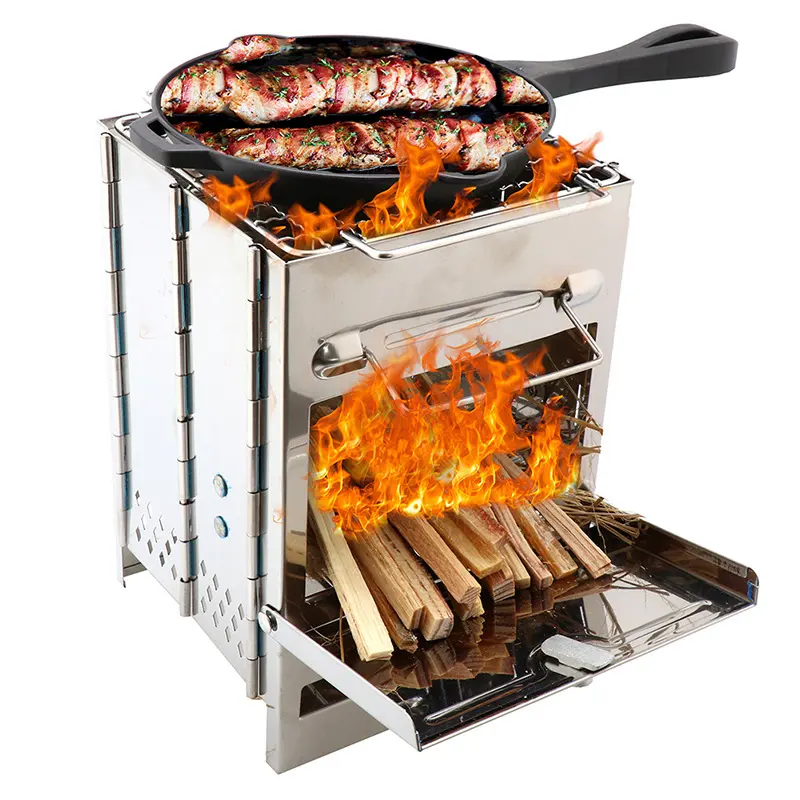 Lightweight Camping Wood Stove Adjustable Folding Burning for Outdoor