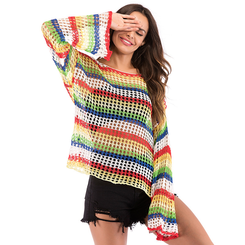 Round neck flared rainbow sweater