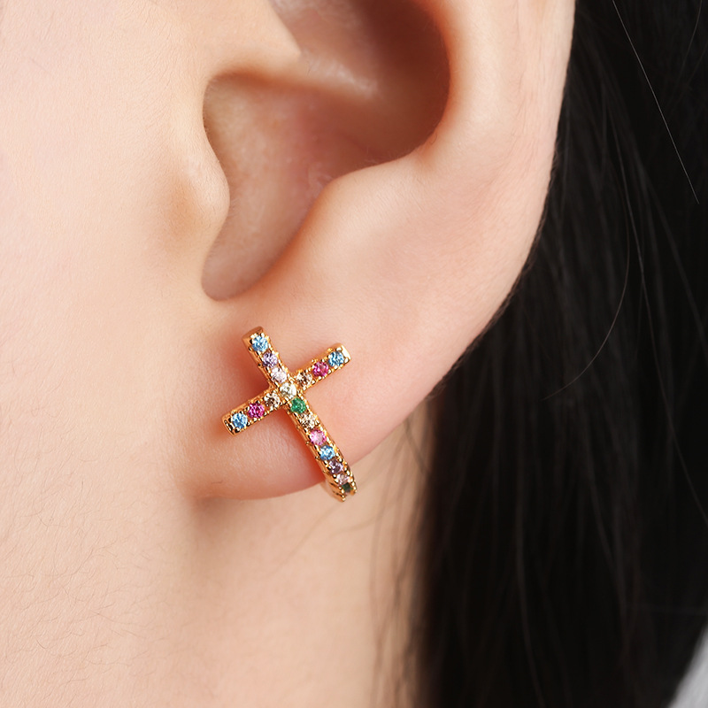 Cross colored zircon earrings