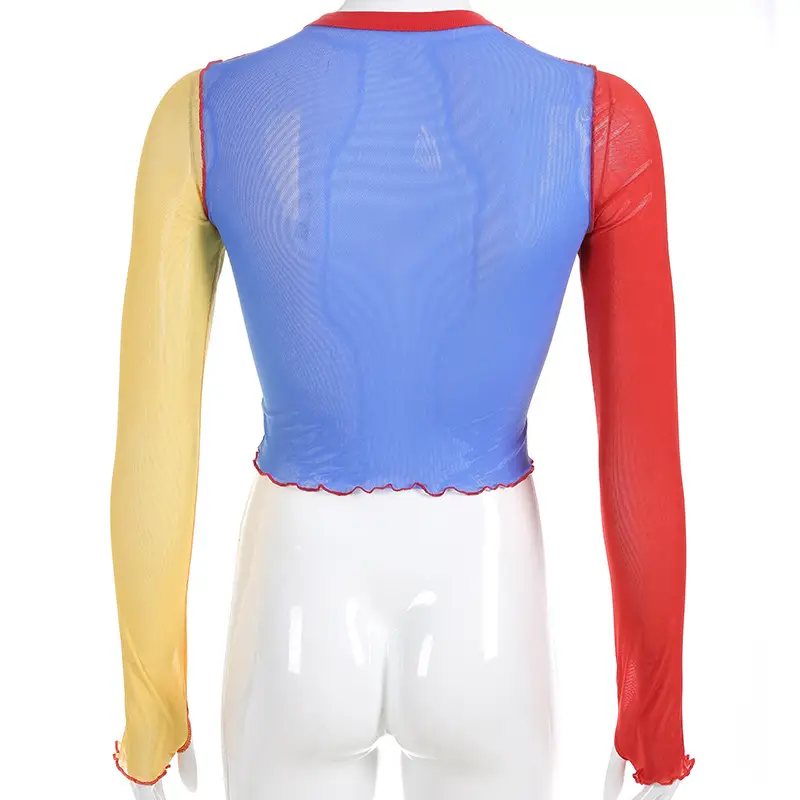 Short transparent stitching T-shirt