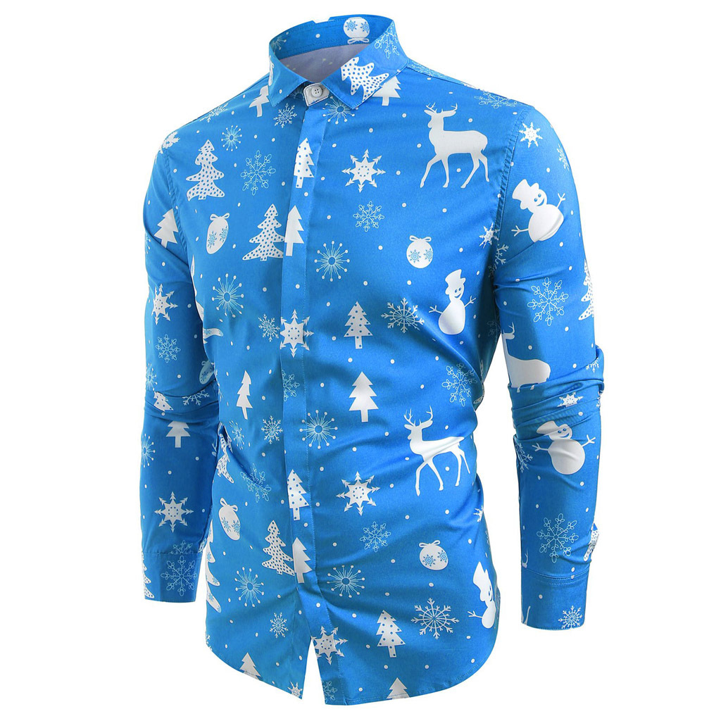 Men's Long Sleeve Christmas Flower Shirt