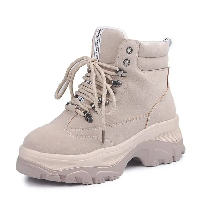 Plus velvet warm lacing Martin boots Beige - Shop at LoveMi