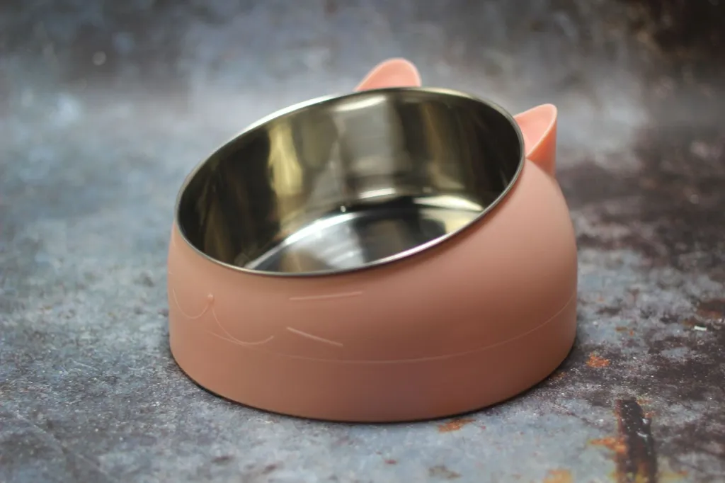 Protective Cervical Cat Bowl Oblique Mouth Pet Bowl - Pink