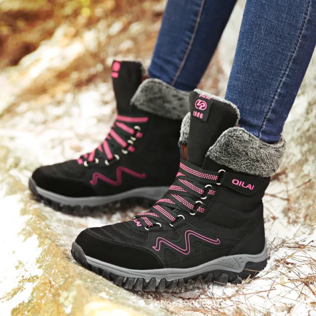 Women Ankle Boots Winter Shoes Woman Snow Boots Mother Warm Shoes Lace Up Black - Shop at LoveMi