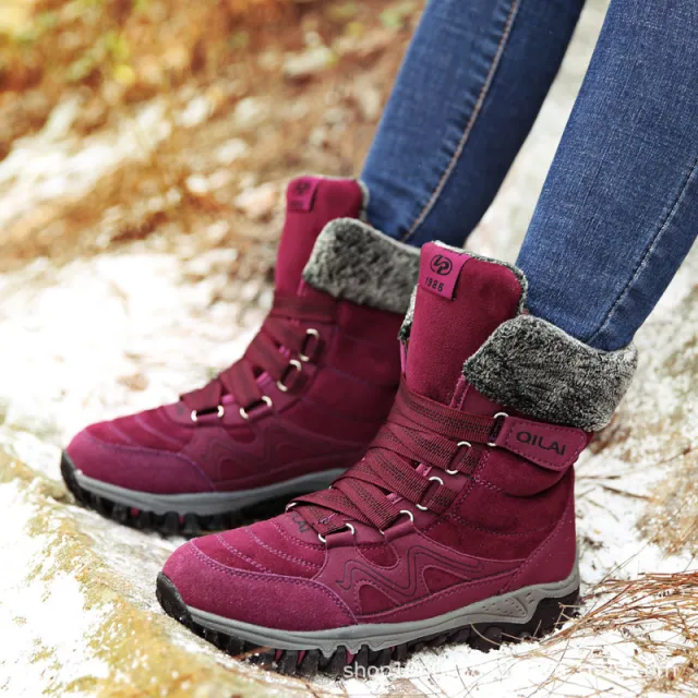 Women Ankle Boots Winter Shoes Woman Snow Boots Mother Warm Shoes Lace Up Purple - Shop at LoveMi