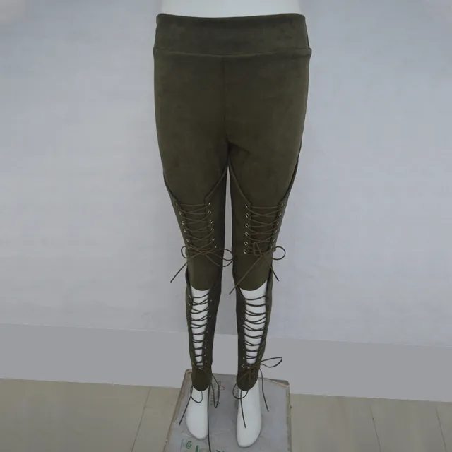 Lace up cornskin velvet trousers Army Green - Shop at LoveMi