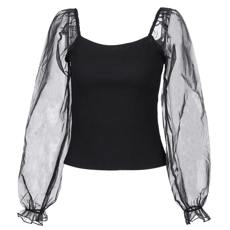 Transparent mesh stitching long sleeves