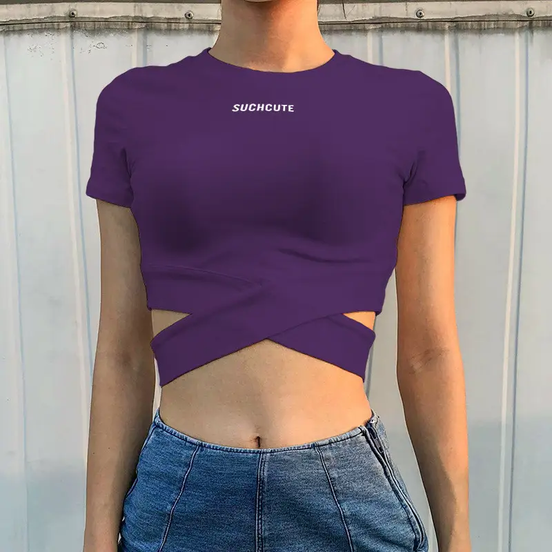 Crossed navel letter short sleeve