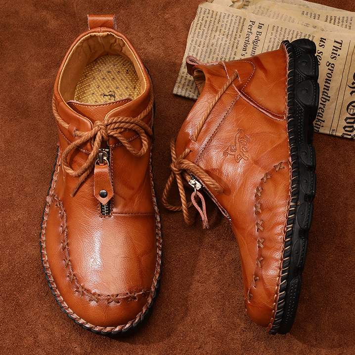 Hand-stitched men's leather boots
