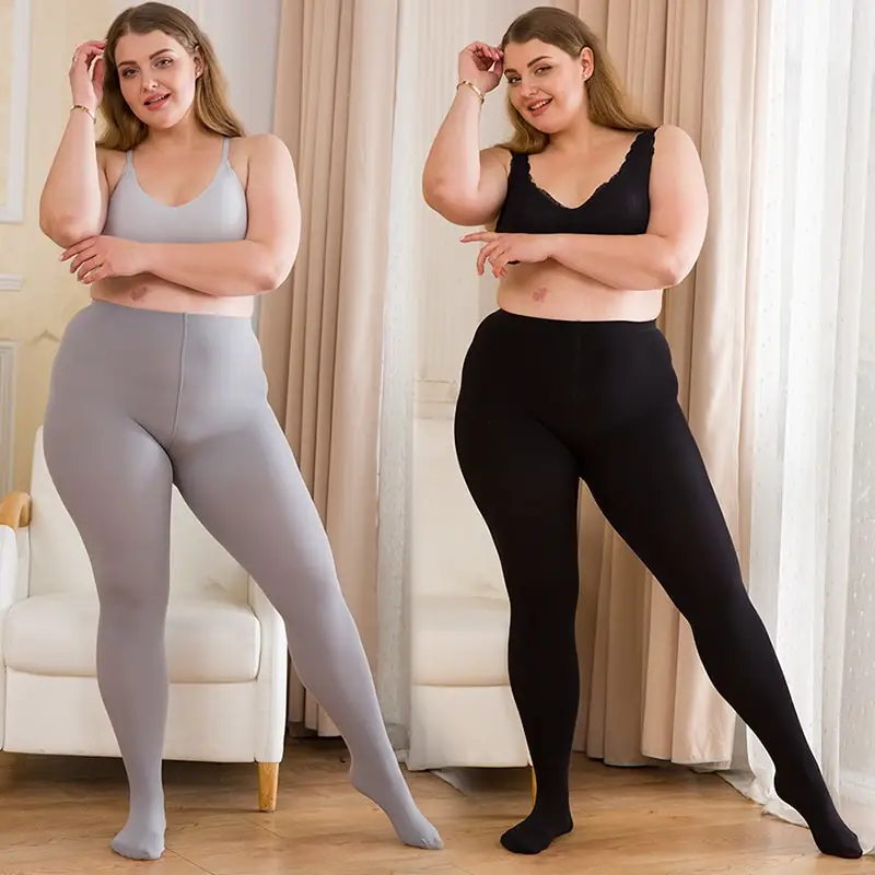 Women Striped Pantyhose Plus Size High Waist Anti-hook Black