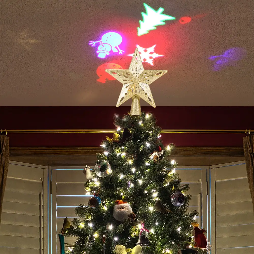 Christmas Tree Top Light Star Snowflake Shape LED Laser