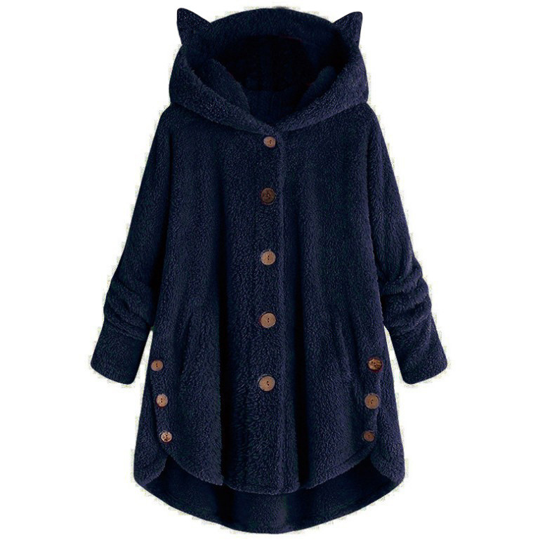 European and American button hooded cat ears plush top