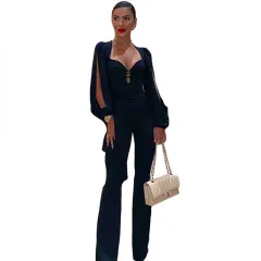 Siamese high waist pants - Black - View 1