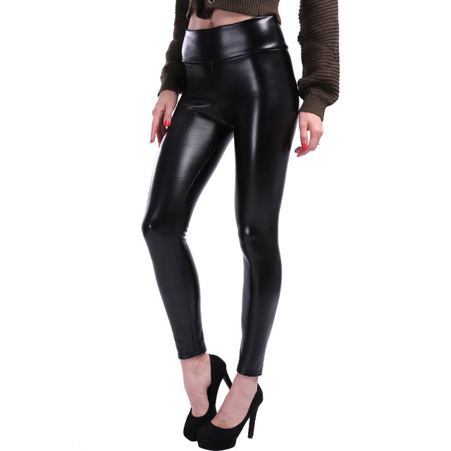 Women Autumn Winter Sexy Elastic Trousers Stretch Black PU Leather Shaper High Waist Leggings Thin Section - Shop at LoveMi