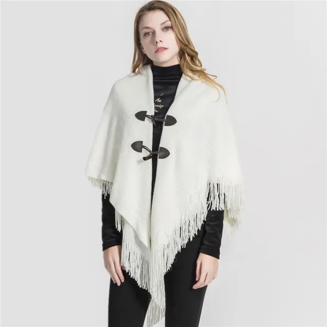 Winter Loose Kimono Cardigan Women Long Sleeveless Hat Poncho Solid Color Magic Shawl Knitted Sweater White - Shop at LoveMi
