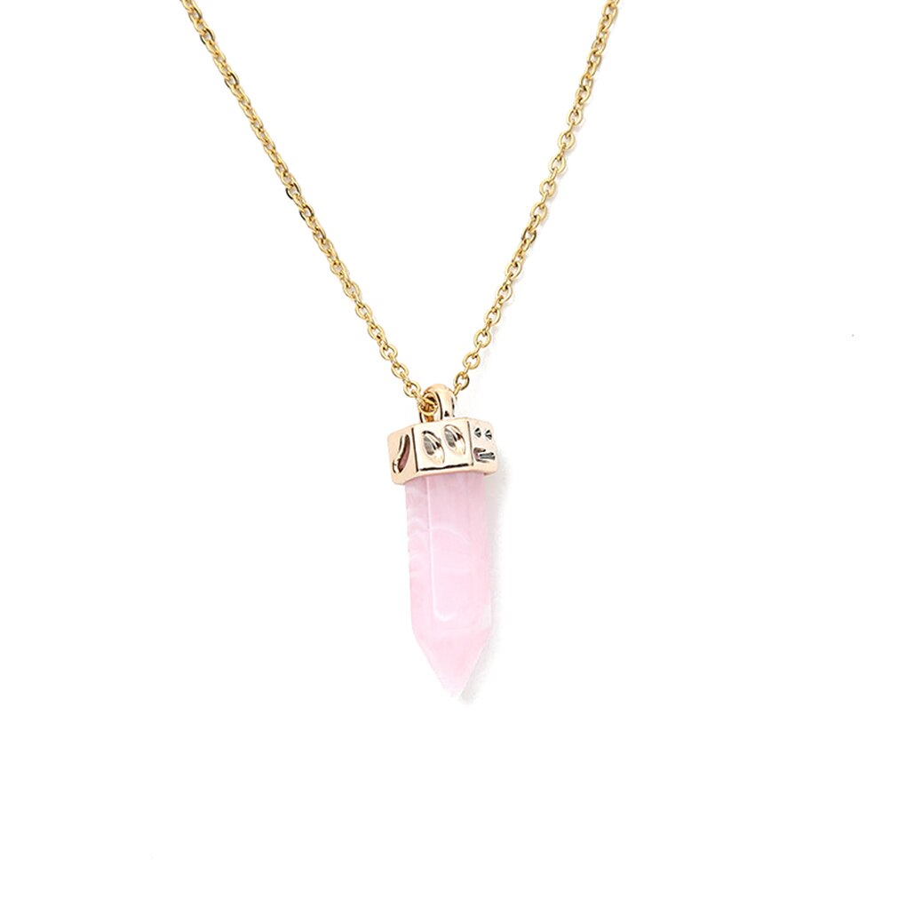 Ling Pendulum Bullet Resin Hexagon Column Pendant Stainless Steel Necklace Pink - Shop at LoveMi