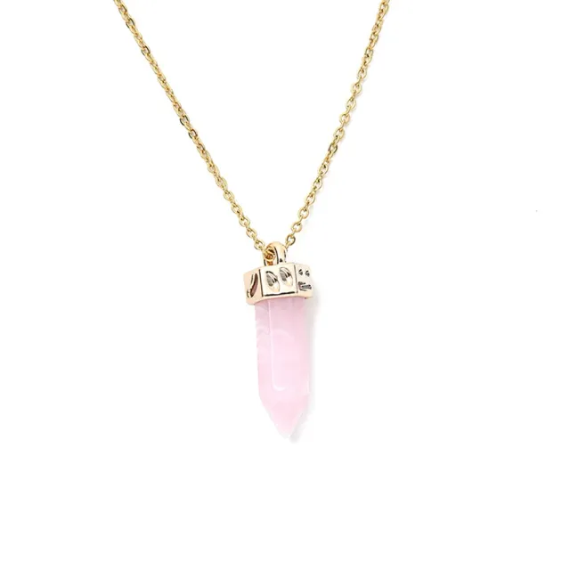 Ling Pendulum Bullet Resin Hexagon Column Pendant Stainless Steel Necklace Pink - Shop at LoveMi