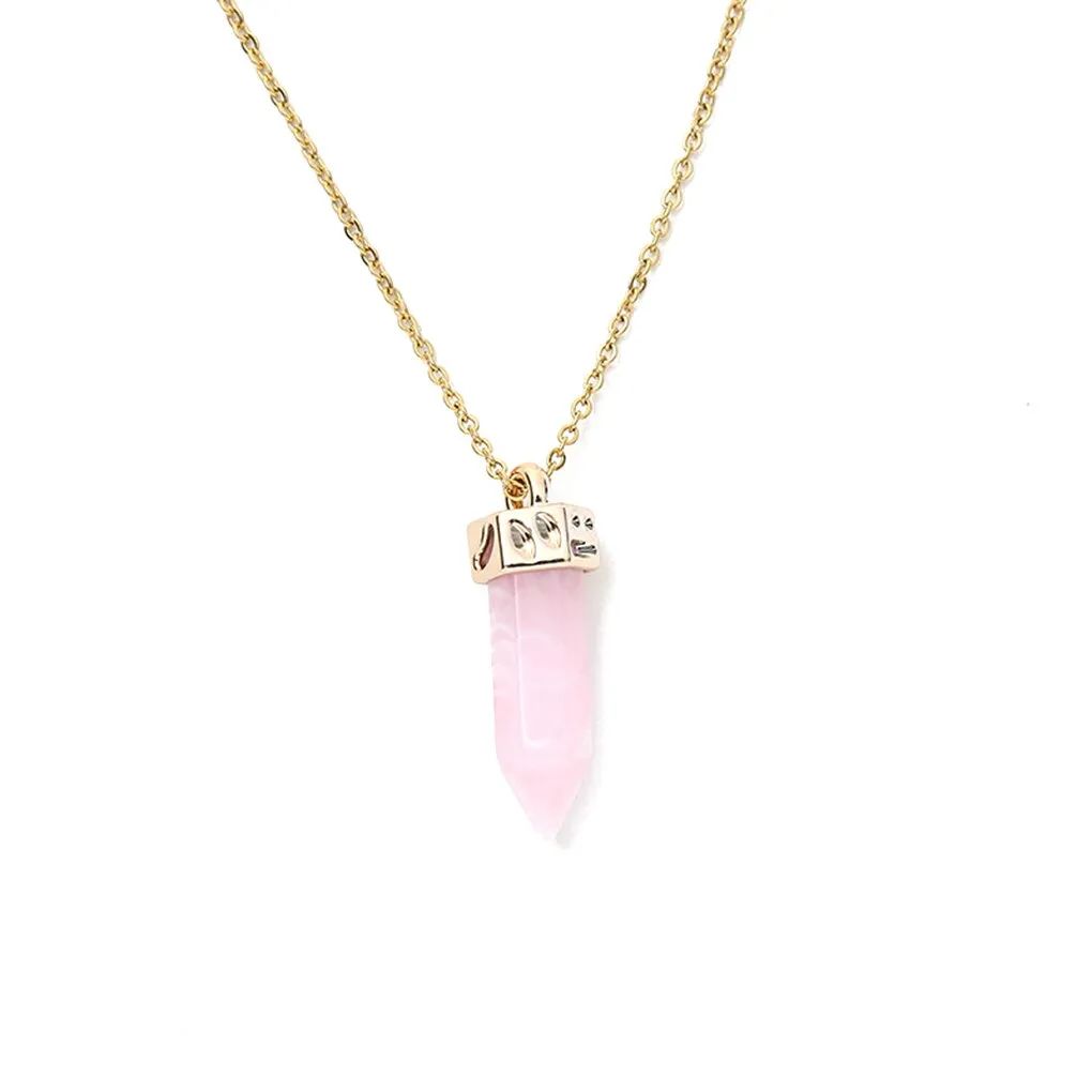 Ling Pendulum Bullet Resin Hexagon Column Pendant Stainless Steel Necklace - Pink