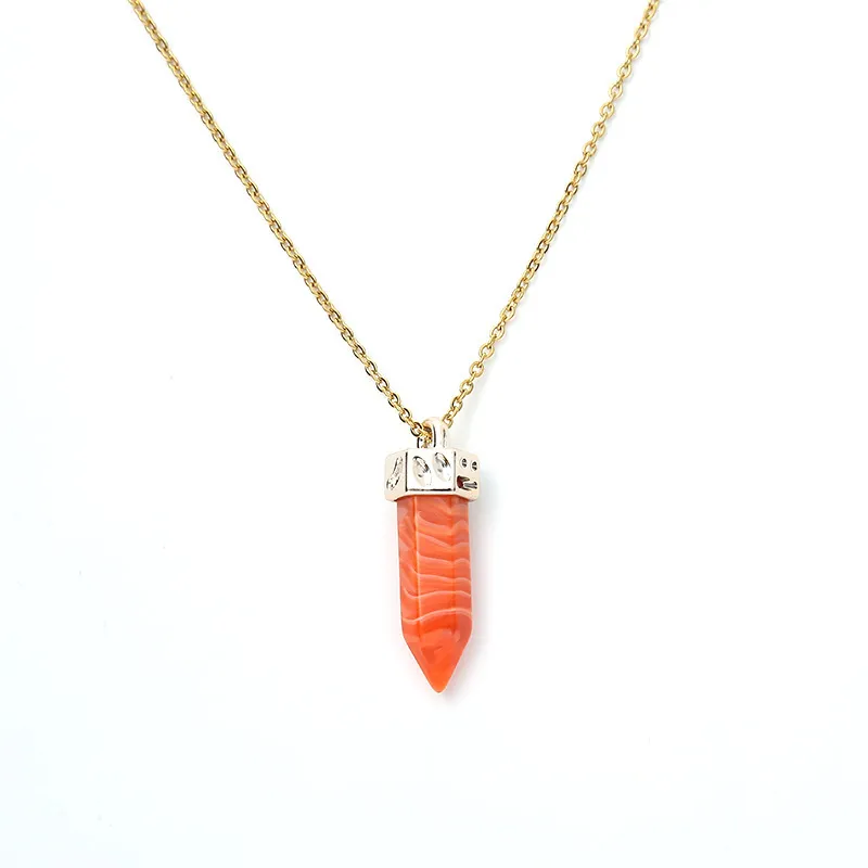 Ling Pendulum Bullet Resin Hexagon Column Pendant Stainless Steel Necklace - Orange
